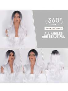 28 Inch White Curly Wavy Synthetic Wigs For Women Heat Resistant Long Body Wave Wigs With Middle Part Perfect For Cosplay, Daily Party Use - Multicolor - View 8