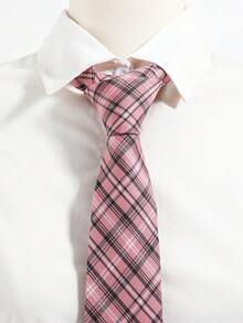 1 Set Men's Fashion Casual Pink Plaid Collar & Bow Tie Combination Set, Suitable For Wedding, Party, Gathering, Suit & Formal Wear - Multicolor - View 5