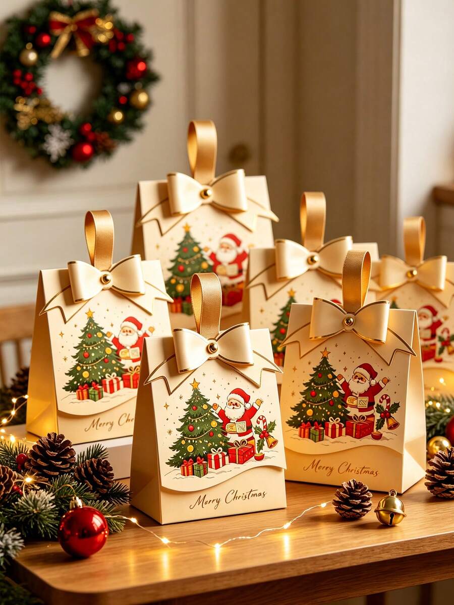 10/5/1pc Christmas Gift Box,Featuring A Bow Design,Printed With A Santa Claus Pattern; Suitable For Christmas Party Favors, Christmas Decorations, Gift Bags, Home Decor, And Party Supplies. - One Size Fits All - View 1