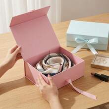 Magnetic Folding Gift Box With Ribbon, Luxury Flip-Top Gift Box, Suitable For Cosmetics, Jewelry, Wedding, Birthday, Holiday Gift Packaging - Multi-color - View 8