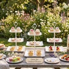 3PCS 3 Tier Cake Stand Afternoon Tea Wedding Plates Party Embossed Tableware - View 8