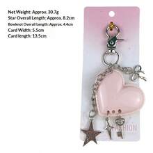 1pc Creative Love Pentagram Keychain Phone Chain Tassel Earphone Bag Small Pendant Suitable For Girls Gift Hanging Decoration,Key Rings - Multicolor - View 6