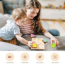 Wooden Shape Sorting Board Toy, Sensory Geometric Blocks, Shape Matching Puzzle, Montessori Early Learning Educational Toy, Suitable For 1-3 Years Old Toddlers - Multicolor - View 4