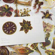 50Pcs Gold Foil Vintage European Palace PET Transparent Stickers, Retro Victorian Clock Violin Frame Decals, Clear Waterproof Sticker Pack For Journal Scrapbook DIY Decor - 50pcs/set - View 8