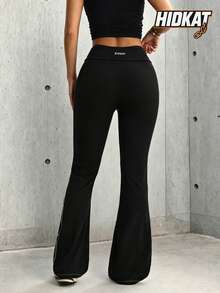 Hidkat Women's Fashion Solid Color High Waist Elastic Yoga Casual Sports Knit Long Pants - Black - View 2