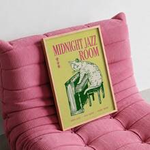 1PC Midnight Jazz Room Cat Piano Wall Art Poster Canvas Painting Without Frame, Retro Music Minimalist Style, Suitable For Wall Art For Living Room, Posters For Bedroom - Abstract - View 8