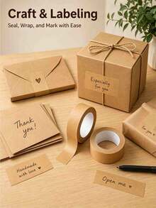 1 Roll Waterless High-Adhesion Kraft Paper Tape, Writable Hand-Tearable Masking Packing Tape, Kraft Paper Packaging Tape - , Waterproof Brown Coating, Strong Adhesion Suitable For Masking, Sealing And Premium Packaging, Natural Appearance - C-Brown - View 8