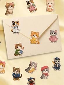 50Pcs Plush Cat Paradise Stickers, Soft Wool‑Textured Cat Illustrations, Rich Outfits And Accessory Elements, Warm Healing Color Palette, For Journal, Water Bottle, Notebook, Storage Box Decoration - Multicolor - View 7