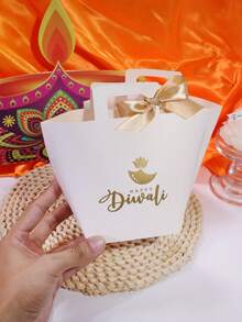 12pcs Diwali Happy Trapezoidal Paper Gift Box, Stamping Lotus Oil Lamp Print, Diwali Candy Chocolate Dim Sum Gift Box, Holiday Party Gift Box, Diwali Festival Decorative Articles - 12.5x9.5x8cm - View 4