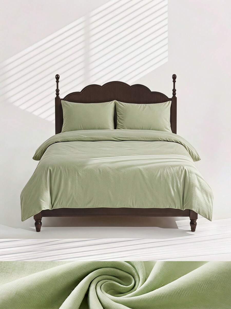 Veyra Day 2/3 Pcs Sage Green Duvet Cover Set, Soft Brushed Microfiber Polyester Bedding Set, Solid Color Comforter Cover With Zipper Closure & Corner Ties, 1 Duvet Cover And 1/2 Pillow Shams (No Insert) - Green - View 1