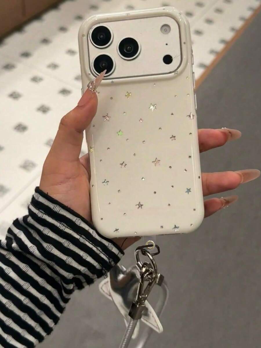 Ins Style Laser Powder Star Phone Case Compatible With Apple 17 Pro Max, New 16, 15 Pro, 14 PM Protective Shell, Sweet Cool Star Design, Women's Niche Case For 16 Pro Max, 18, 15 Pro Max, 18 Pro Max - White - View 1