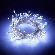 New Silver Wire Cold White Firecracker Shaped String Lights, Available In 100, 200, 300 Lights, Equipped With Practical Wireless Remote Control, Supports Brightness Adjustment Function, Built-In 8 Different Lighting Modes, Slim Invisible Silver Wire, Easy Installation, No Complex Wiring Required, Suitable For Indoor Space Decoration And Outdoor Scene Arrangement - Warm White - View 6