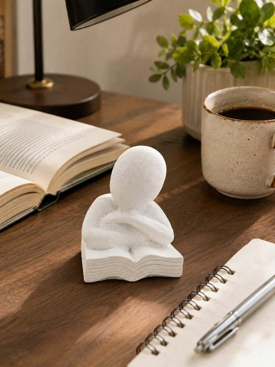 Patung Resin Figur Membaca Dekorasi Meja Rumah Ornamen Bentuk Manusia Abstrak untuk Rak Buku, Meja Kopi, Meja Kantor, Lemari Ruang Tamu, Pajangan, Hadiah Dekorasi Interior untuk Pesta Peresmian Rumah - Meditasi Putih - View 1