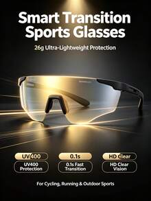361degree 1pc Unisex 26g Lightweight Smart Transition Lens Professional Protection Hd Clear Vision Wind And Sand Resistant Sporty Sports Cycling Glasses For Cycling Outdoor Sports Running - Multicolor - View 2