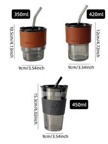 1個 450ml 玻璃水杯附吸管，極光早餐杯，便攜式蓋子，女性情侶水瓶 - 灰色 - 查看 2