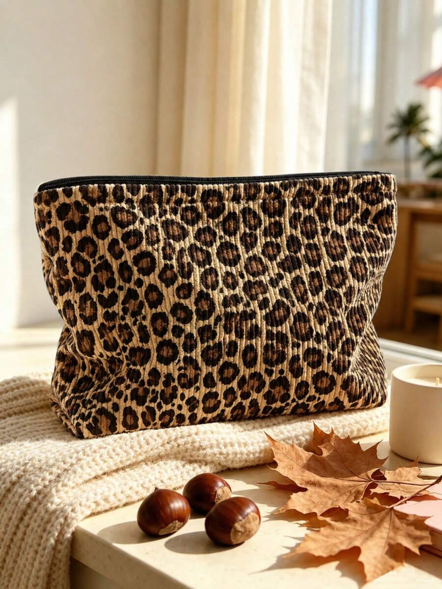 New Leopard Print Pattern Makeup Bag | French Print Travel Organizer Bag | Travel Essentials | Poolside Must-Have | Toiletry Bag | Pool Storage Bag | Mother's Day Gift | Teacher's Day Gift | Suitable For Moms, Teachers, Friends And Nurses | Home Essentials | Graduation Gift | Easy To Clean Design | Portable Makeup Bag - Multicolor - View 1
