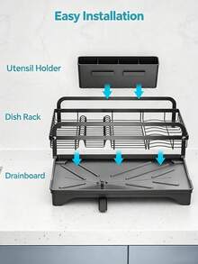 Dish Drying Rack For Kitchen Counter, Large‑Capacity Metal Dish Rack With Drainboard & Utensil Holder,Kitchen Storage Rack, Direct Water Drain To Sink, Space Saving,Anti‑Slip Dish Organizer For Plates Bowls Cups, 3 Colors Available White/Gray/Black - View 9