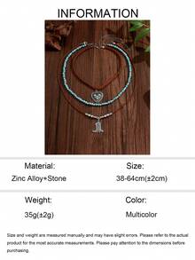 3pcs/Set Western Cowboy Style Turquoise Bead Brown Rope Heart Cowboy Boot Pendant Layered Necklace, Fashionable Personalized Women's Neck Jewelry Suitable For Daily Wear, Outings And Parties, Turquoise Pattern Is Not Fixed - Multicolor - View 5