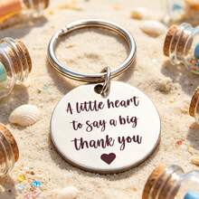 1pc Thank You Keychain, Stainless Steel Engraved Round Pendant, Appreciation Gift, Employee Colleague Thank You Souvenir Small Charm - A - View 2