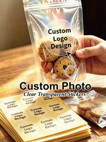 3-10cm Custom Your Own Clear Stickers Personalized Transparent Logo Sticker – Customized Waterproof Labels With Any Text Name + Photo - Transparent - View 1