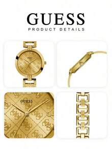 Guess Women's Luxury Letter Print Quartz Watch, All Gold Round Case, Champagne Dial, Embossed Logo Pattern, Decorative Chain Metal Strap, Elegant Everyday Wristwatch - one-size - View 6