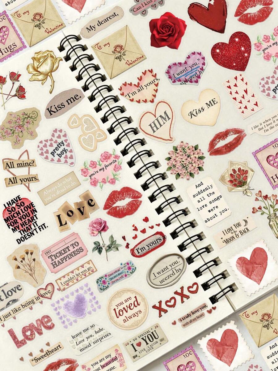 50 Buah, Stiker Transparan Retro Hari Valentine, Perlengkapan Scrapbook, Stiker Desain Kreatif dan Estetis, Cocok untuk Casing Ponsel, Tablet, Ponsel, Laptop, Koper, Mobil, Notebook, Helm, Gitar, Skateboard, Kotak Penyimpanan, Komputer. - 50 buah - View 1