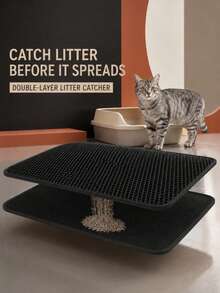 Thickened & Enlarged Multi-Size Cat Litter Mat, Double-Layer Waterproof Cat Litter Pad For Small, Medium And Large Litter Boxes, Washable Cat Litter Cleaning Mat, 1.2cm Thick Cat Litter Box Mat - Black - View 3
