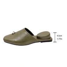 Women's Vintage Cracked Leather Closed-Toe Flat Mule Sandals, Square ...