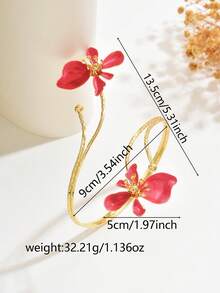 1件浪漫精緻亮色復古紅不對稱花朵可調節手臂飾圈，適合女性日常通勤、度假、旅行拍照、晚宴、節日、送禮 - 紅色 - 查看 2