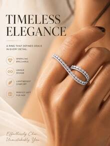 outingfit 1pc New Wave Ring Asymmetrical Niche Design Luxury Rhinestone Ring Minimalist Ins Style Fashion Hand Accessory - Geometry - View 9