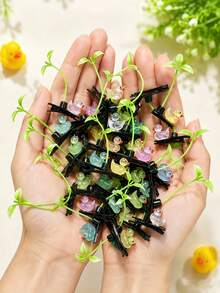 5pcs Cute Fluorescent Duck And Sprout Hair Clips, Fun Random Color Sprout Duck Hair Clips, Suitable For Parties, Music Festivals, Theme Parties, Women's Gifts - Multicolor - View 1