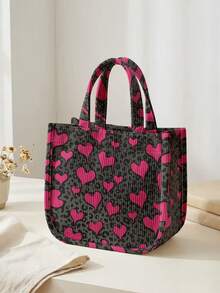 1pc Leopard Print Patterns Corduroy Tote Bag, Snap Button Closure Cute Handbag, Reusable Lunch Tote Bag For Student School Daily Outdoor Shopping Use - Multicolor - View 9