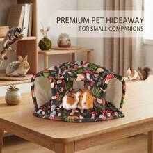 Washable Guinea Pig Tunnel With Curtain, Cozy Hamster Hideout, Suitable For Small Animals, Soft Hamster And Chinchilla Accessories - View 2