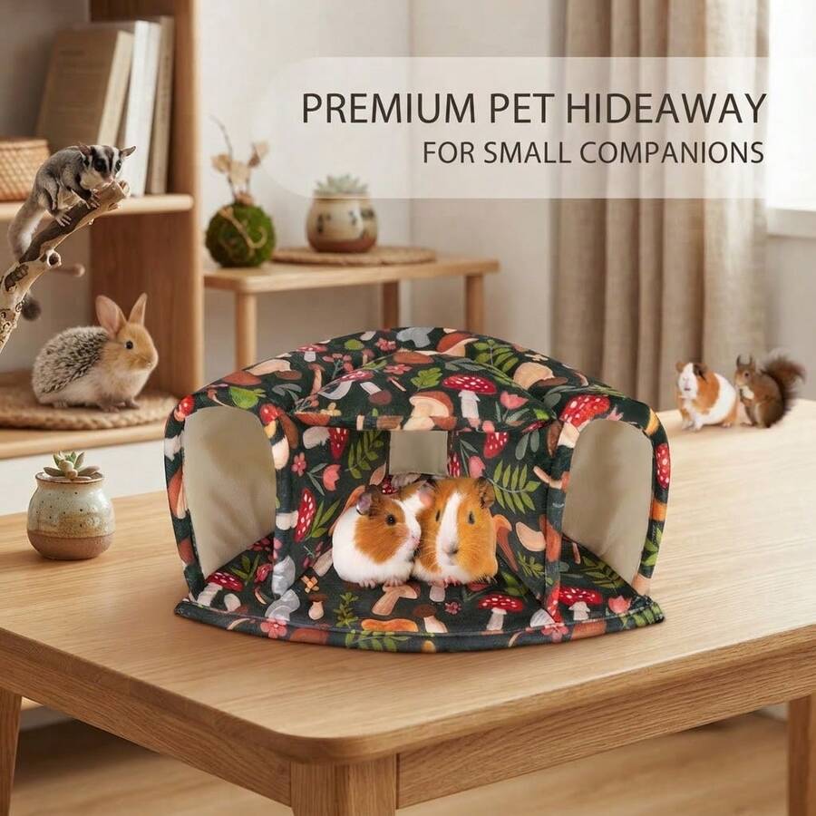 Washable Guinea Pig Tunnel With Curtain, Cozy Hamster Hideout, Suitable For Small Animals, Soft Hamster And Chinchilla Accessories