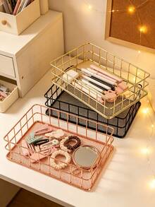 1pc Nordic Metal Wire Storage Basket, Gold & Rose Gold Desktop Organizer Tray, Vanity Makeup Cosmetic Sundries Storage Holder - Multicolor - View 7