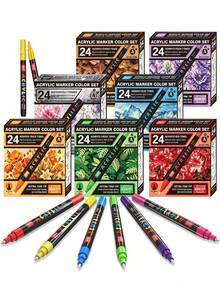 1 Set 24 Colors Acrylic Markers, Multiple Colors Available, Water-Based Art Pens, Suitable For Canvas Painting, Wood, Glass, Ceramic, Stone Painting, Greeting Card Making And DIY Crafts - Set - View 7