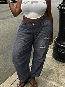 Celana Jeans Longgar Kasual Wanita Ukuran Besar, Halloween, Acara Pulang Kampung, Natal, Musim Gugur, Celana Thanksgiving, Musim Gugur - Grey - View 3