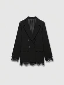Old Money Style Vintage Lace Casual Blazer - Black - View 1
