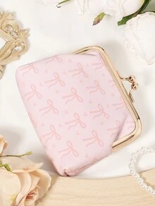 Fashion Bow Printed Coin Purse With Closed Clip, Women's Short Multifunctional Coin Purse, Driver's License Wallet, Card Bag - Pink - View 10