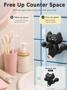 This Cute Cat-Shaped Wall-Mounted Storage Rack Functions As Both A Toothbrush Holder And A Cable Clip. It Features A Drill-Free Hook Design, Suitable For Bathroom Counters, Desks, And Charging Cable Organization, Making It Practical And Aesthetically . - Multicolor - View 2