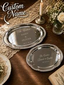 Personalized Stainless Steel Tray, Custom Engraved Serving Plate, Groom And Bride Wedding Gift, Family Name Stainless Steel Tray - Multicolor - View 2