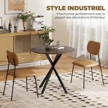 Round Dining Table For 2 People With Wood-Look Top And Cross Steel Base, Brown - Dark Brown - View 3