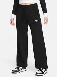Nike Sportswear Women's Sportswear Pants Fashionable Versatile Comfortable Solid Color Brand Logo Mid-Rise Loose Wide-Leg Drawstring Casual Pants - Black - View 1