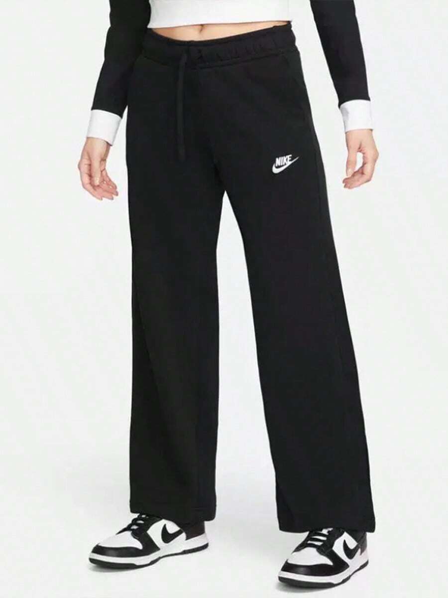 Nike Sportswear Women's Sportswear Pants Fashionable Versatile Comfortable Solid Color Brand Logo Mid-Rise Loose Wide-Leg Drawstring Casual Pants - Black - View 1
