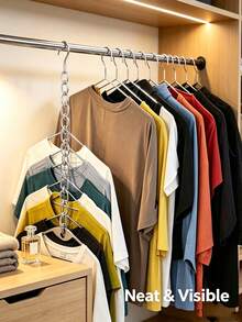 3/1pc 7-Slot Metal Chain Hook, Space-Saving Foldable Storage Rack, Multi-Hook Hanging Storage, Closet Accessory, Multi-Hook Closet Storage Hook, Suitable For Shirts, Pants, Dresses, Closet, Clothing Storage, Bags, Dog Leash Hook - Multicolor - View 1