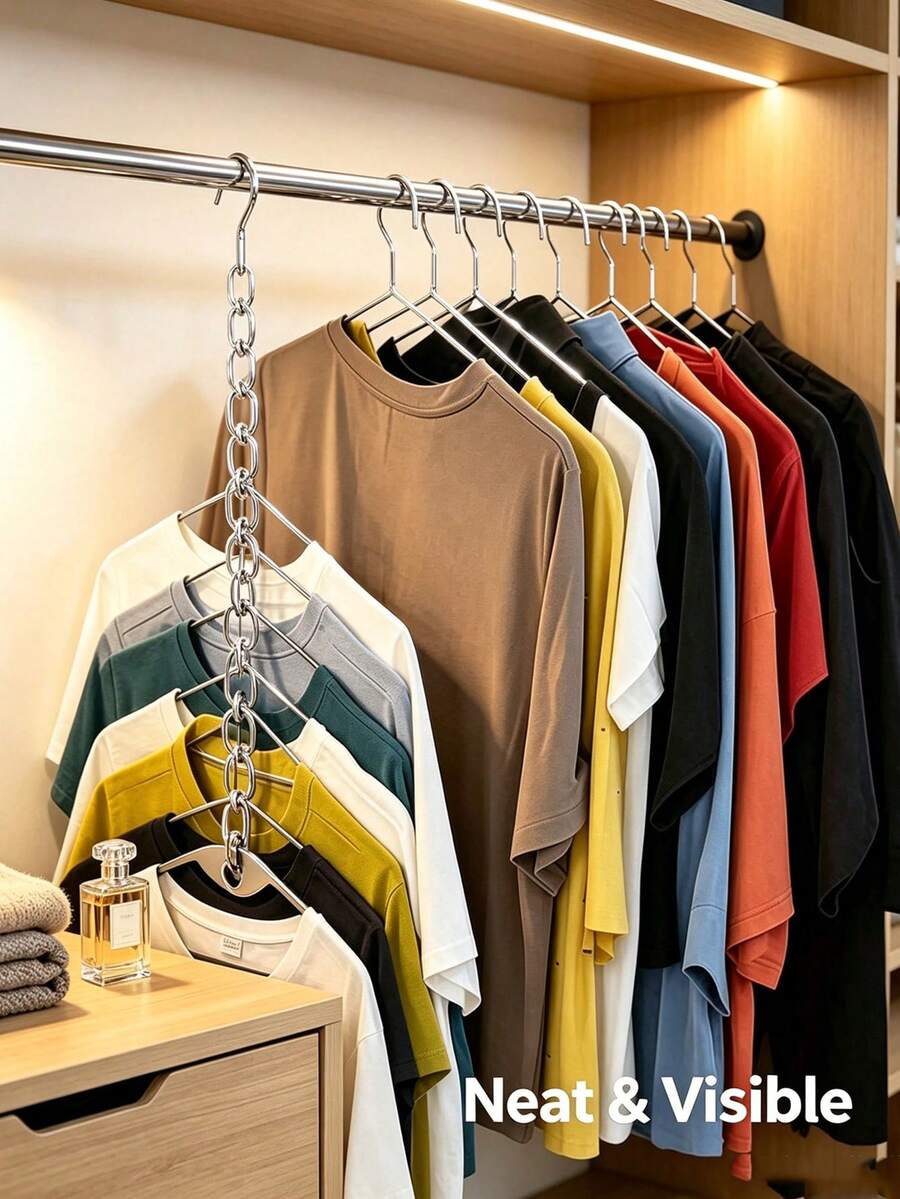 3/1pc 7-Slot Metal Chain Hook, Space-Saving Foldable Storage Rack, Multi-Hook Hanging Storage, Closet Accessory, Multi-Hook Closet Storage Hook, Suitable For Shirts, Pants, Dresses, Closet, Clothing Storage, Bags, Dog Leash Hook - Multicolor - View 1