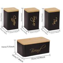 Myrothcane 4-Piece Moroccan Style Kitchen Storage Set, Black Gold Metal Bread Box With Bamboo Lid & Tea Sugar Coffee Canisters, Countertop Food Storage Containers - Black - View 10