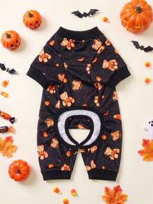 LUCKIE PAW 1pc Halloween Wizard Pumpkin Bear Ghost Funny Pattern Pet Pajamas, Physical Anti-Flea, Reduce Shedding, Insulated And Breathable, Suitable For Large And Small Dogs And Cats, Indoor And Outdoor - Orange - View 7