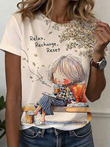 Allover Print Minimalist Casual Top, Summer For Women - Light Apricot - View 1