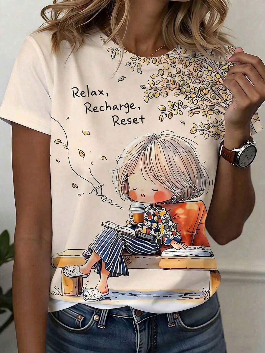 Allover Print Minimalist Casual Top, Summer For Women - Light Apricot - View 1